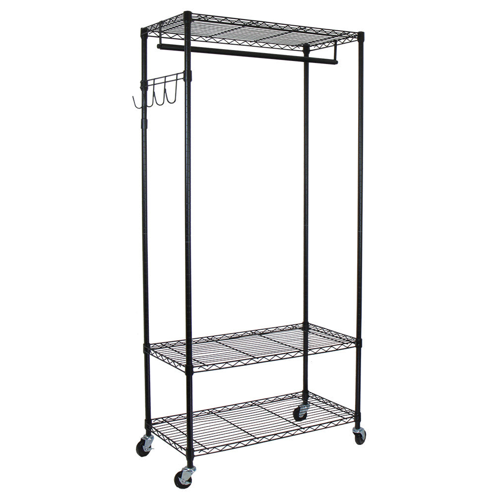 Rolanstar Garment Rack with Hanging Closet Organizer & Height Adjustab